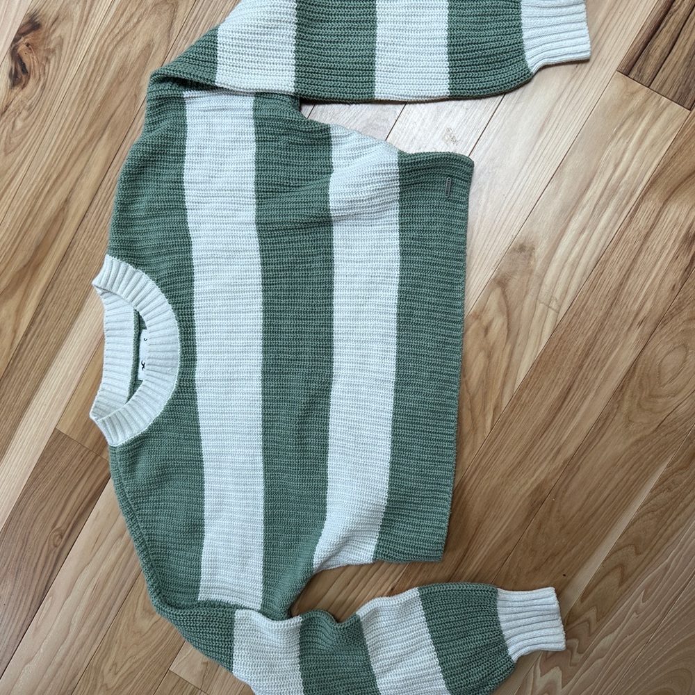Green and White Striped Sweater
